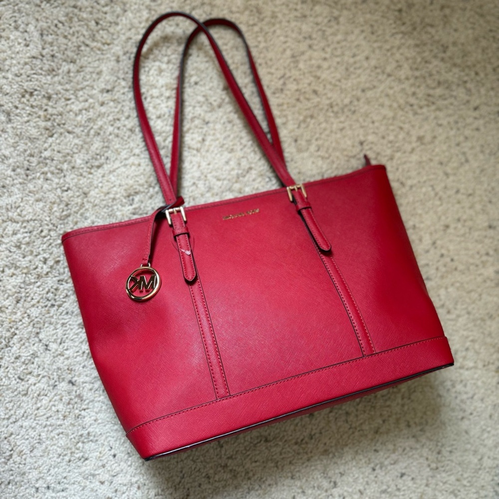 Michael Kors Large Red Leather Tote - Picture 4 of 13